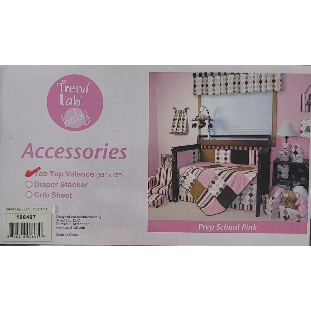 Trend Lab Baby Accessories Prep School Pink Tab Top Window Valance 53